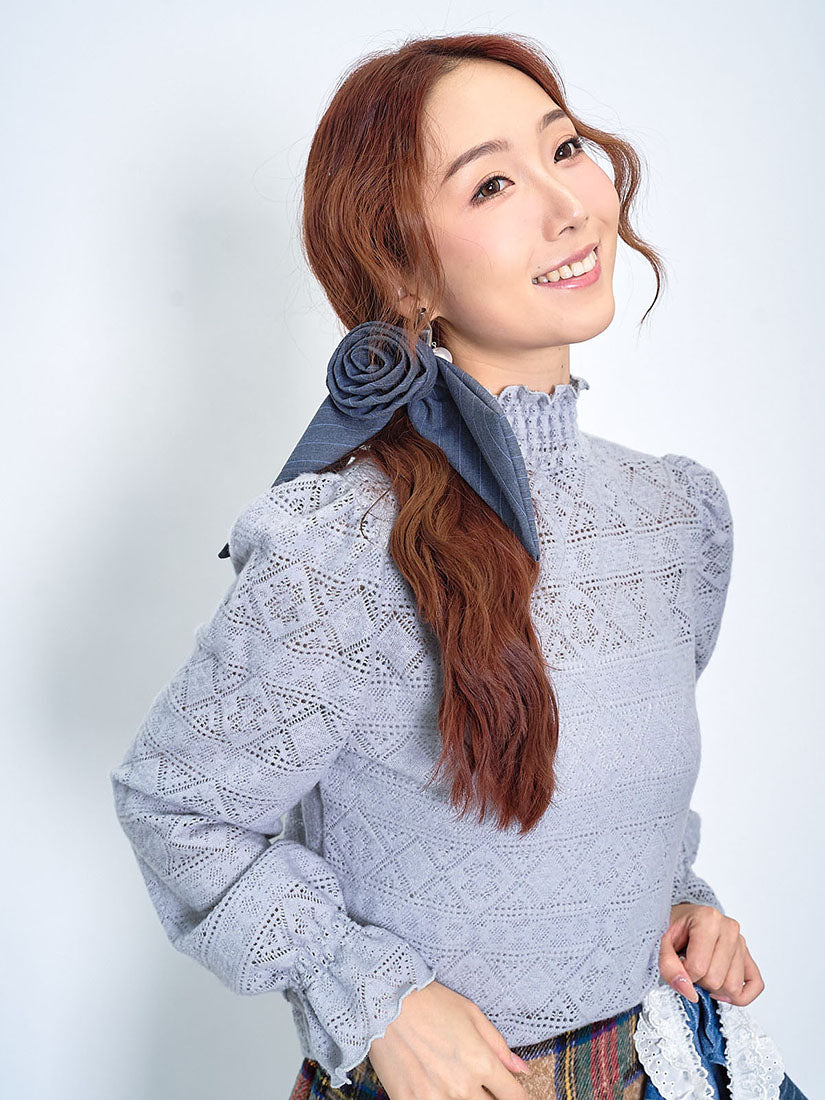 Smocking Mock Neck Brushed Lace Top (2 Colours)