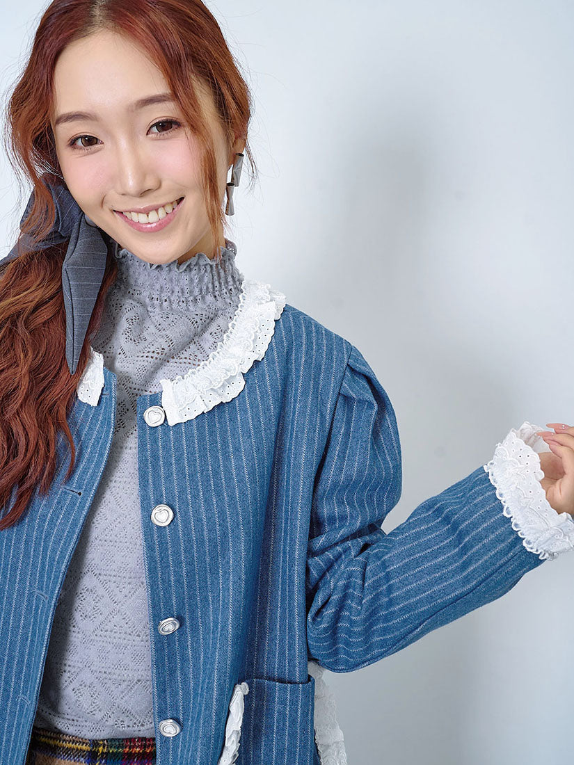 Smocking Mock Neck Brushed Lace Top (2 Colours)