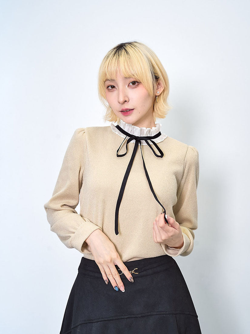 Velvet Ribbon Bow Neck Top (2 Colours)