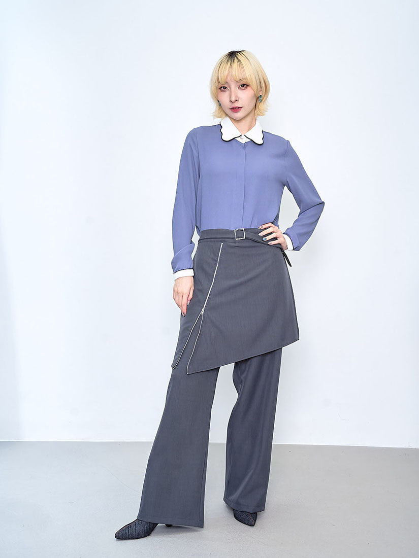 Belted Asymmetric Zip Skirt Pants (2 Colours)