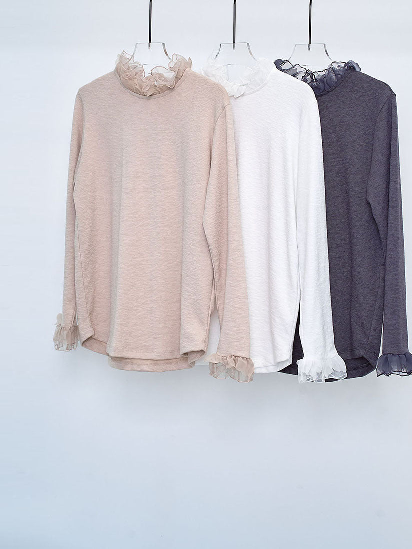 Layered Ruffle Mesh Neck Top (3 Colours)