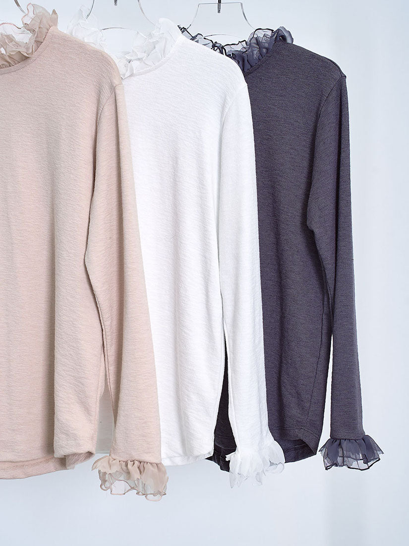Layered Ruffle Mesh Neck Top (3 Colours)
