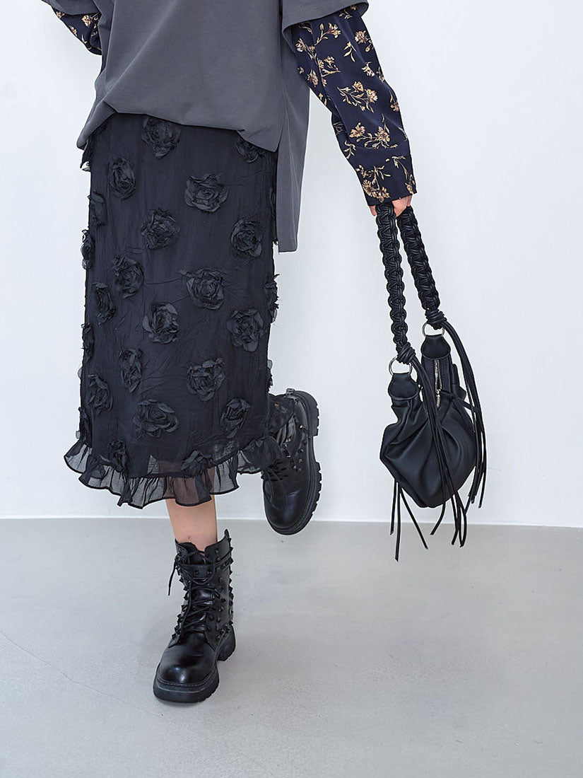 3D Rose Midi Skirt