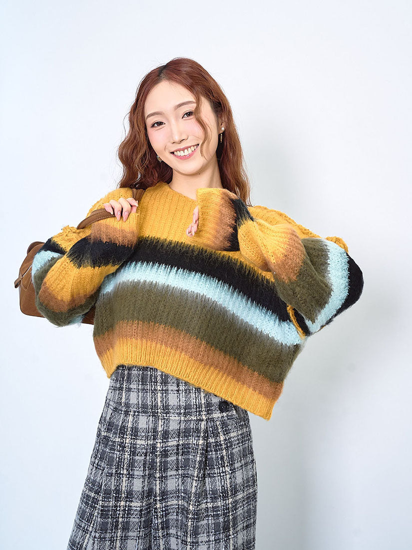 Fluffy Striped Brush Crop Sweater (2 Colours)