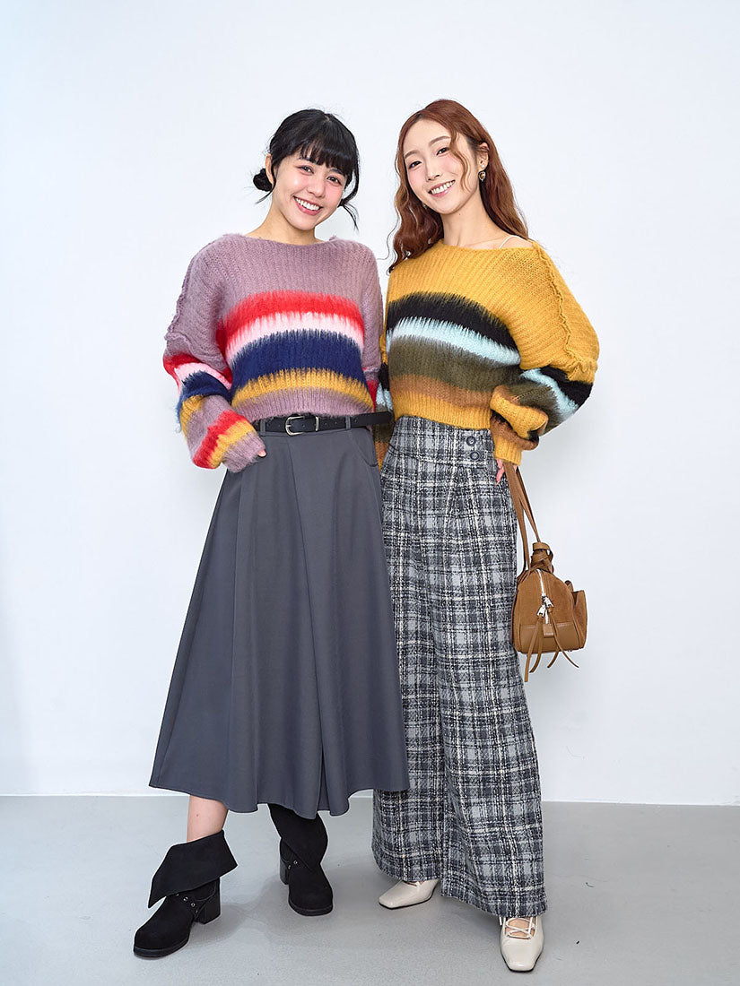 Fluffy Striped Brush Crop Sweater (2 Colours)