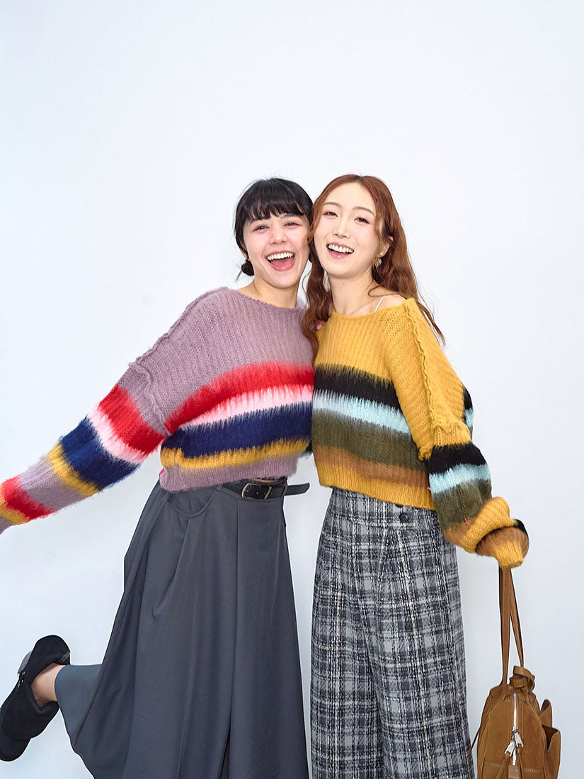 Fluffy Striped Brush Crop Sweater (2 Colours)