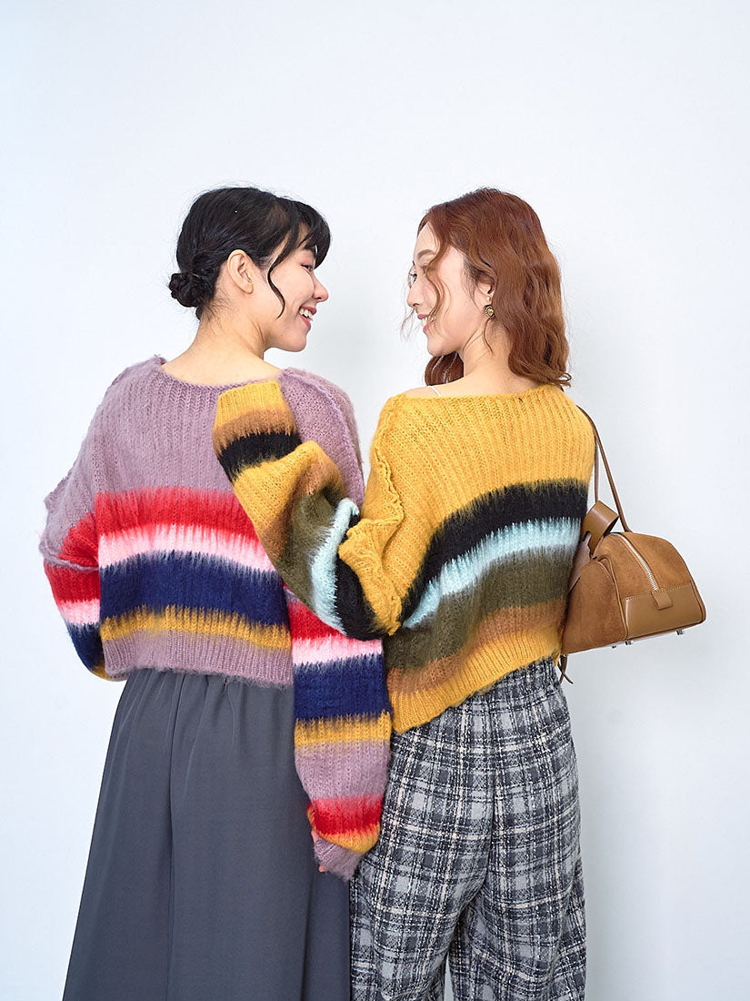 Fluffy Striped Brush Crop Sweater (2 Colours)