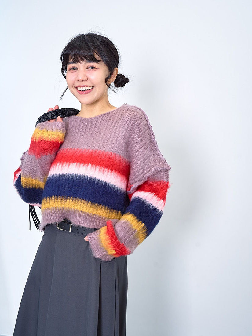 Fluffy Striped Brush Crop Sweater (2 Colours)