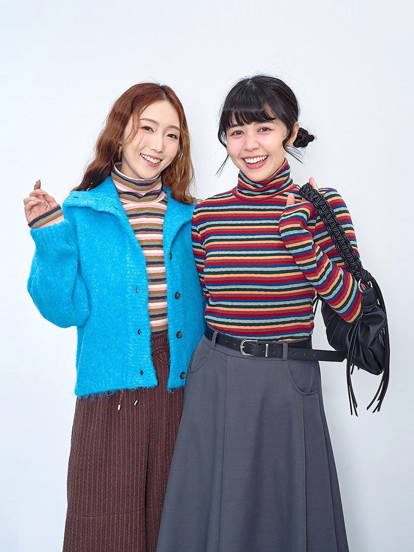 Textured Striped Turtle Neck Top (2 Colours)