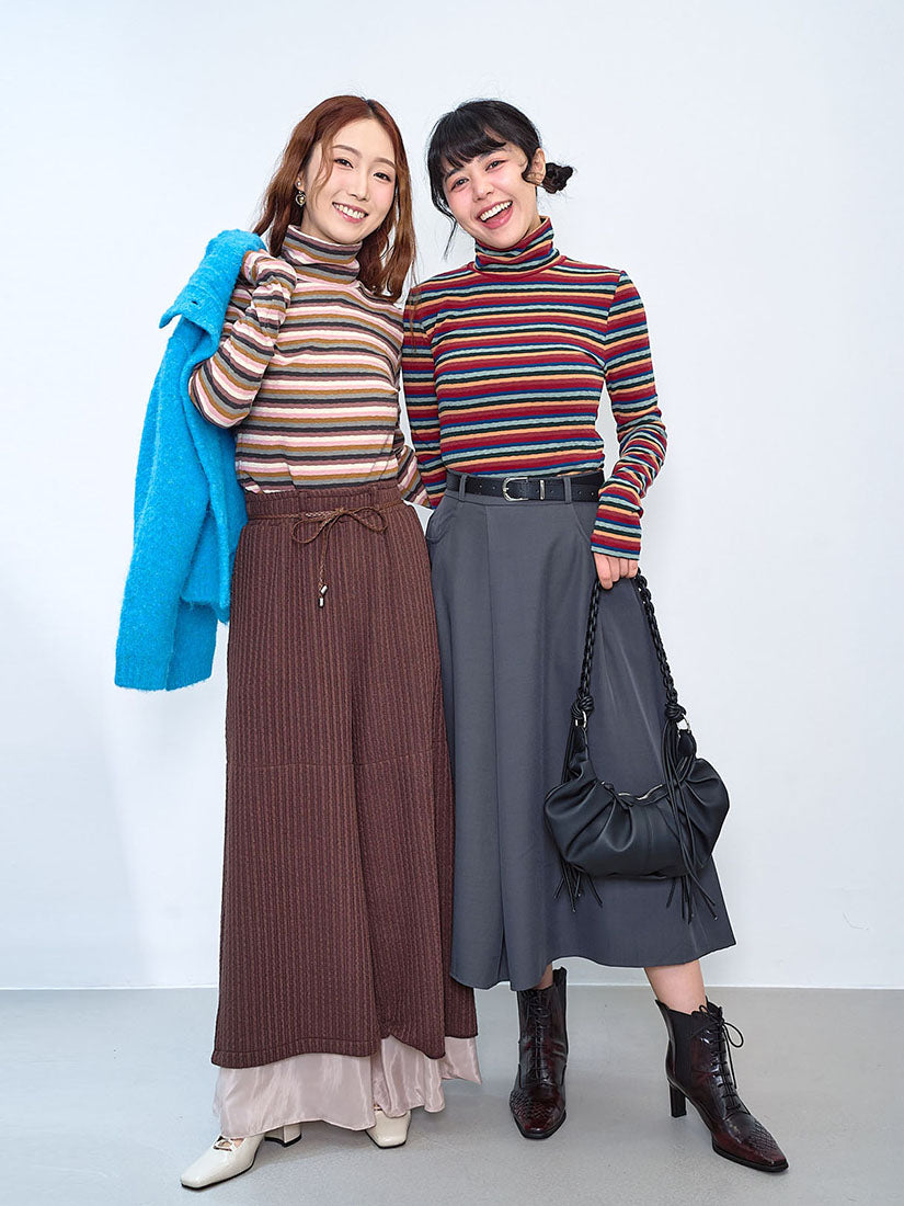 Textured Striped Turtle Neck Top (2 Colours)