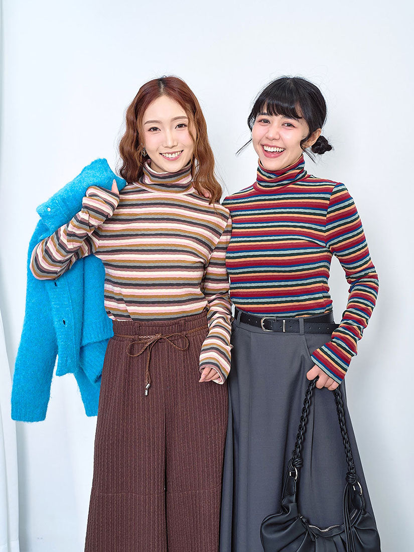 Textured Striped Turtle Neck Top (2 Colours)