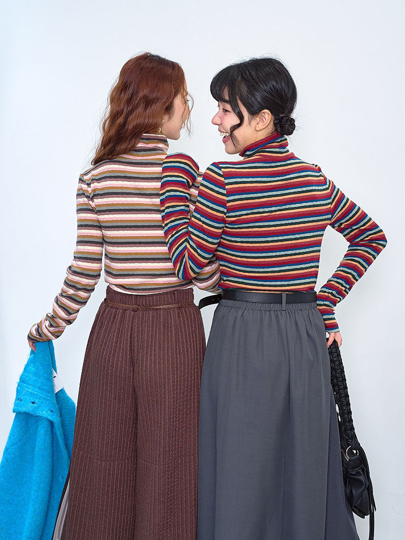 Textured Striped Turtle Neck Top (2 Colours)