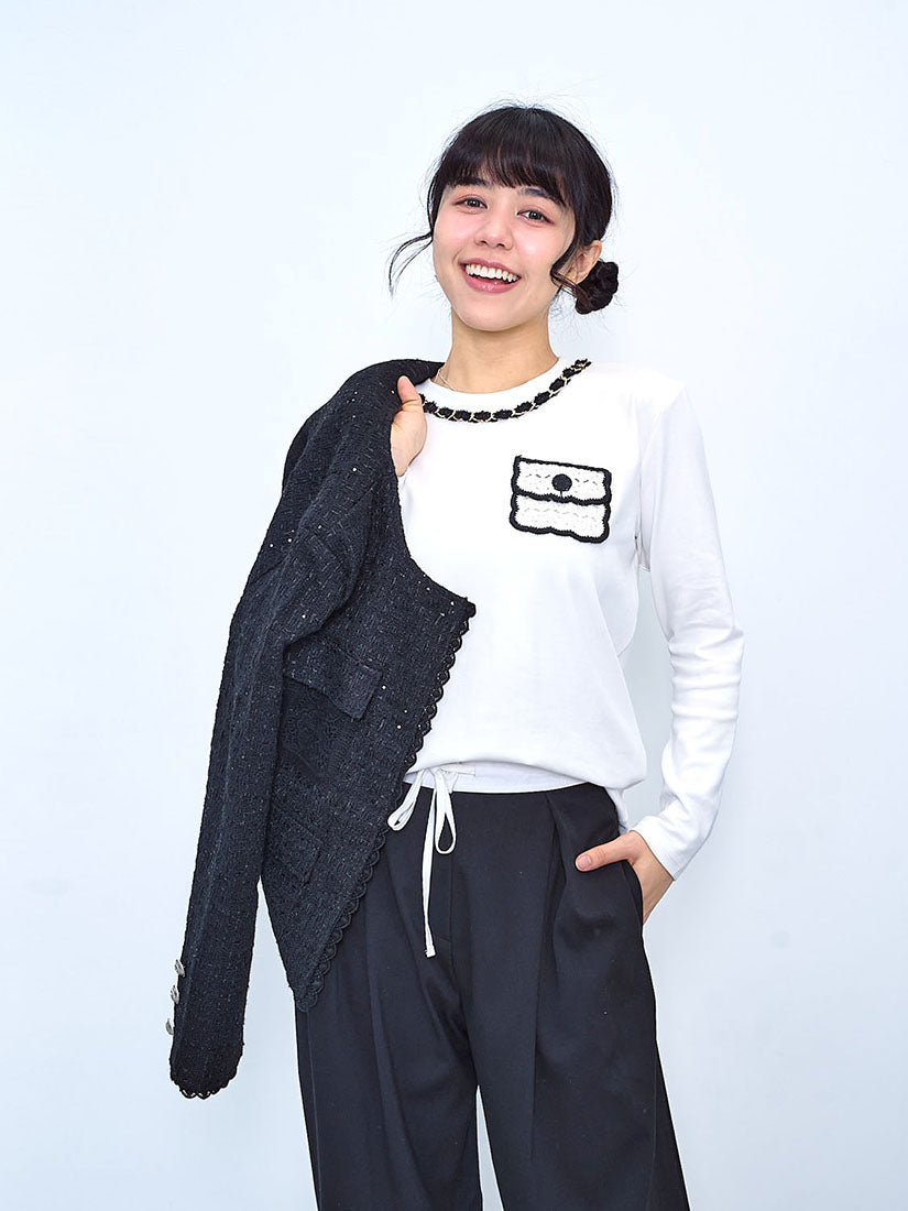 Crochet Pocket Long Sleeve Tee (2 Colours)