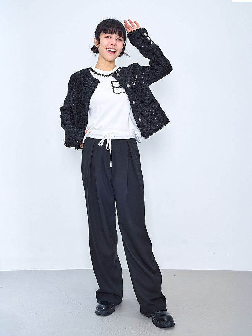 Contrast Drawstring Waistband Pleated Front Pants (2 Colours)