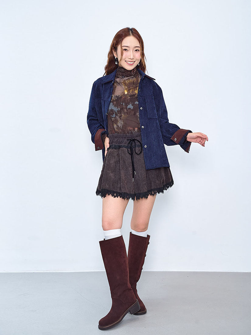 Suede Denim Pleated Skort (2 Colours)