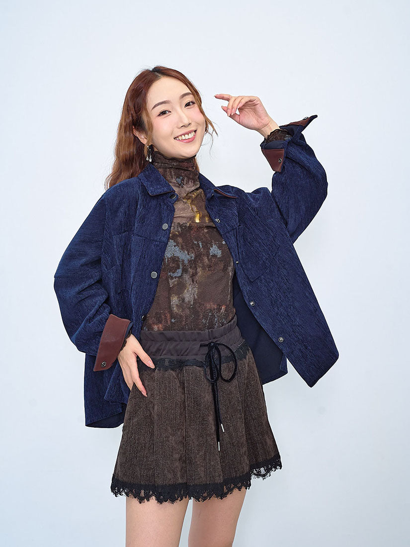 Suede Denim Pleated Skort (2 Colours)