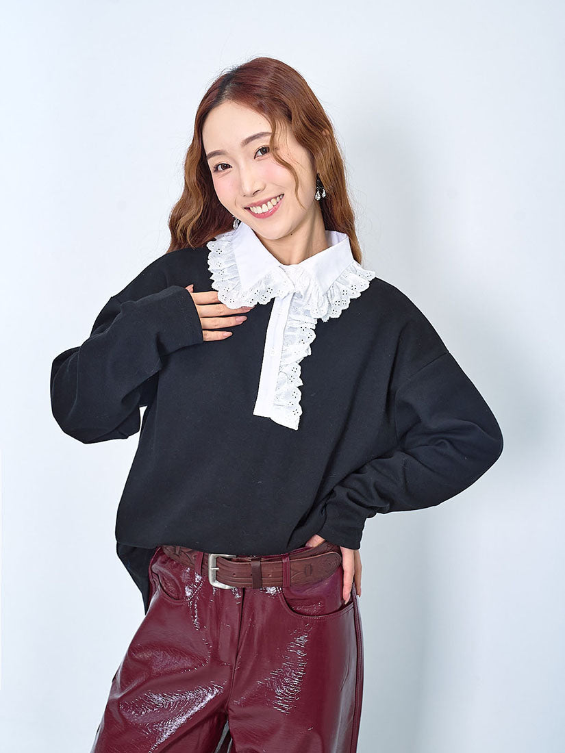 Contrast Lace Ruffle Collar Top (2 Colours)