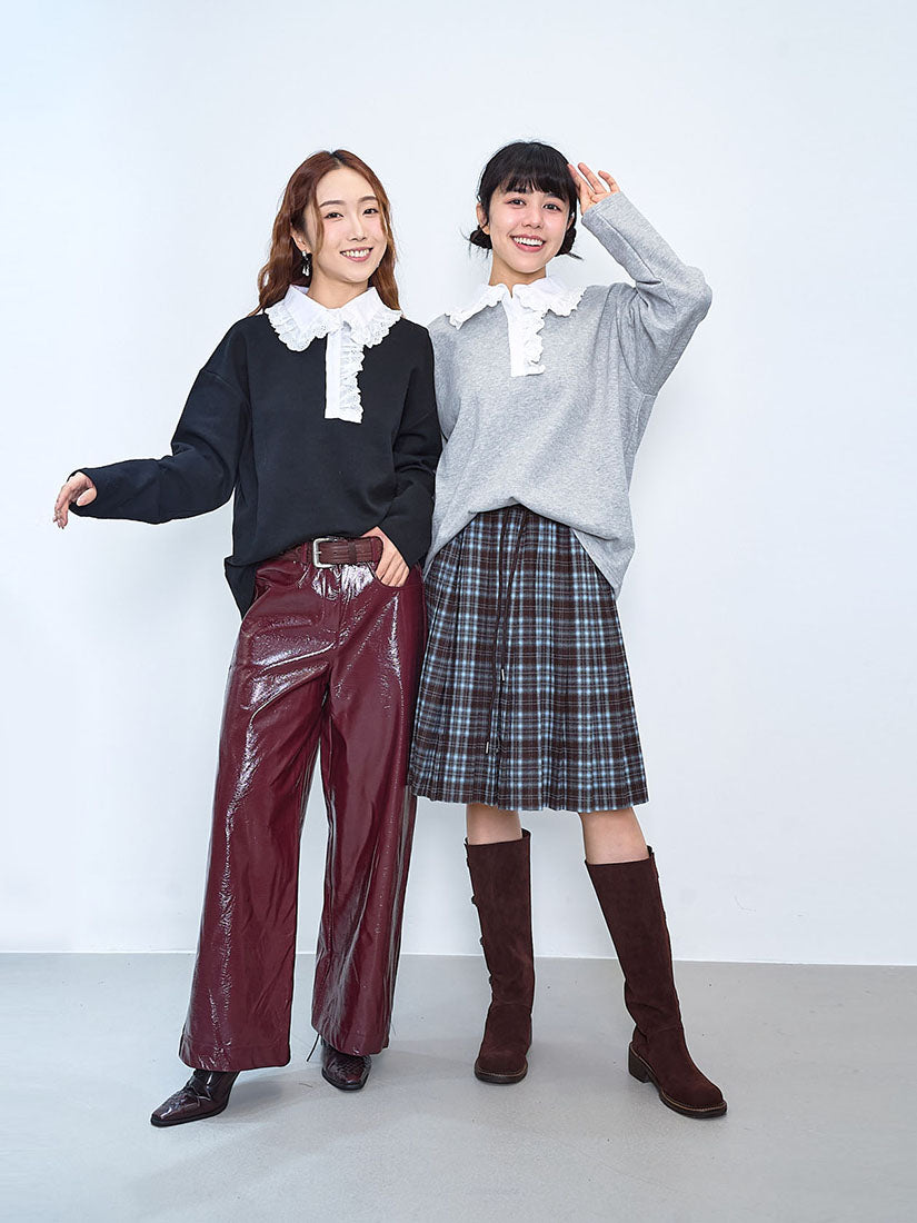 Contrast Lace Ruffle Collar Top (2 Colours)