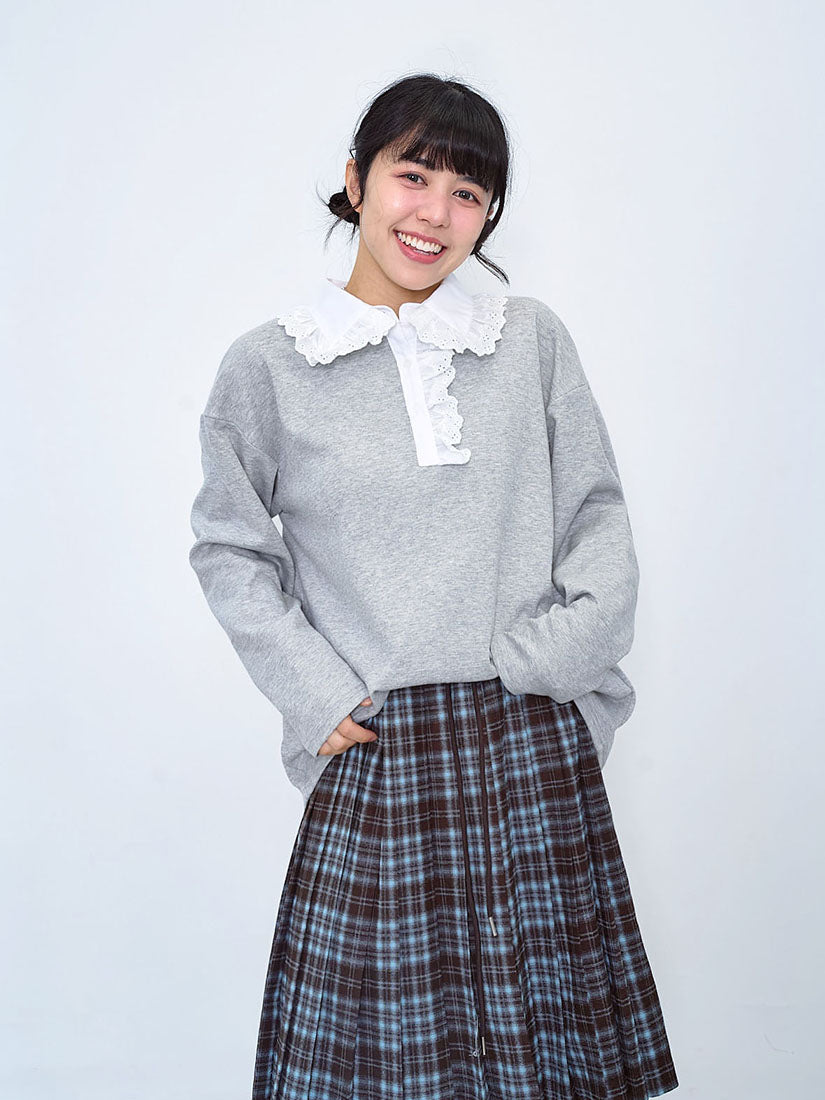 Contrast Lace Ruffle Collar Top (2 Colours)