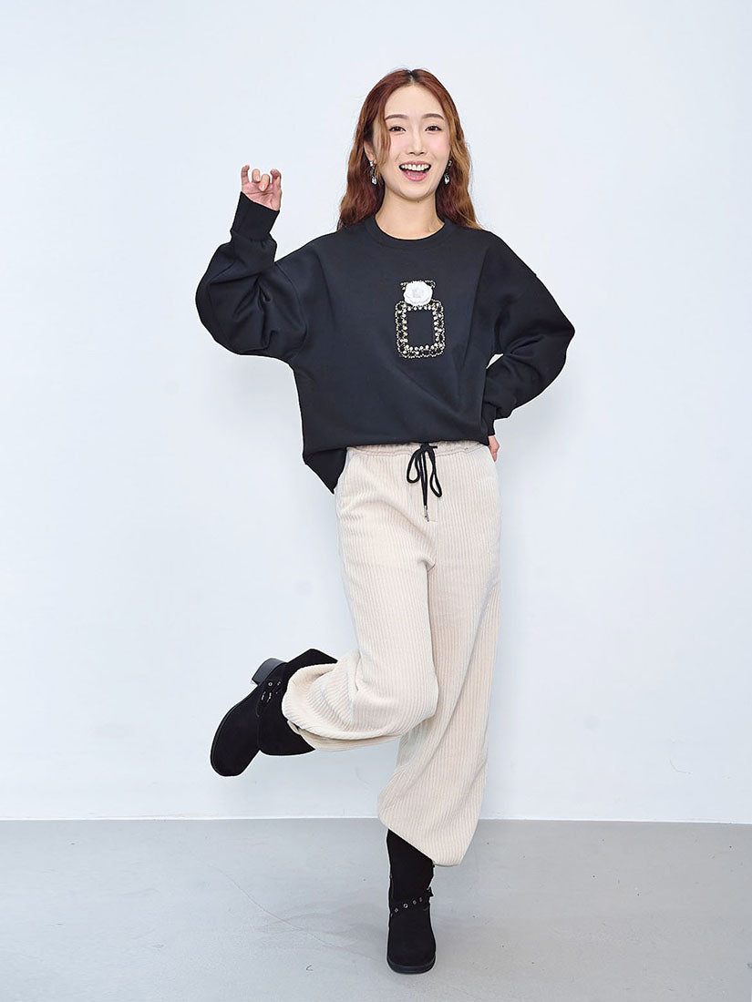 Contrast Drawstring Waist Corduroy Pants (3 Colours)