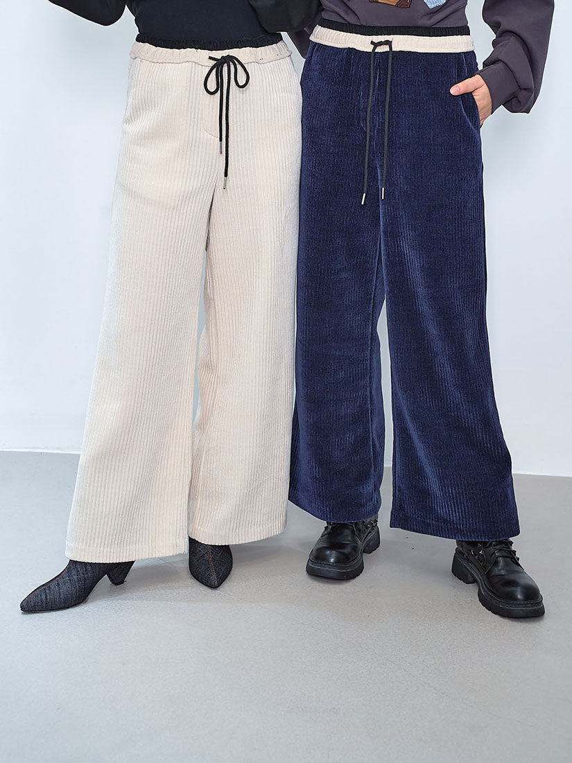 Contrast Drawstring Waist Corduroy Pants (3 Colours)