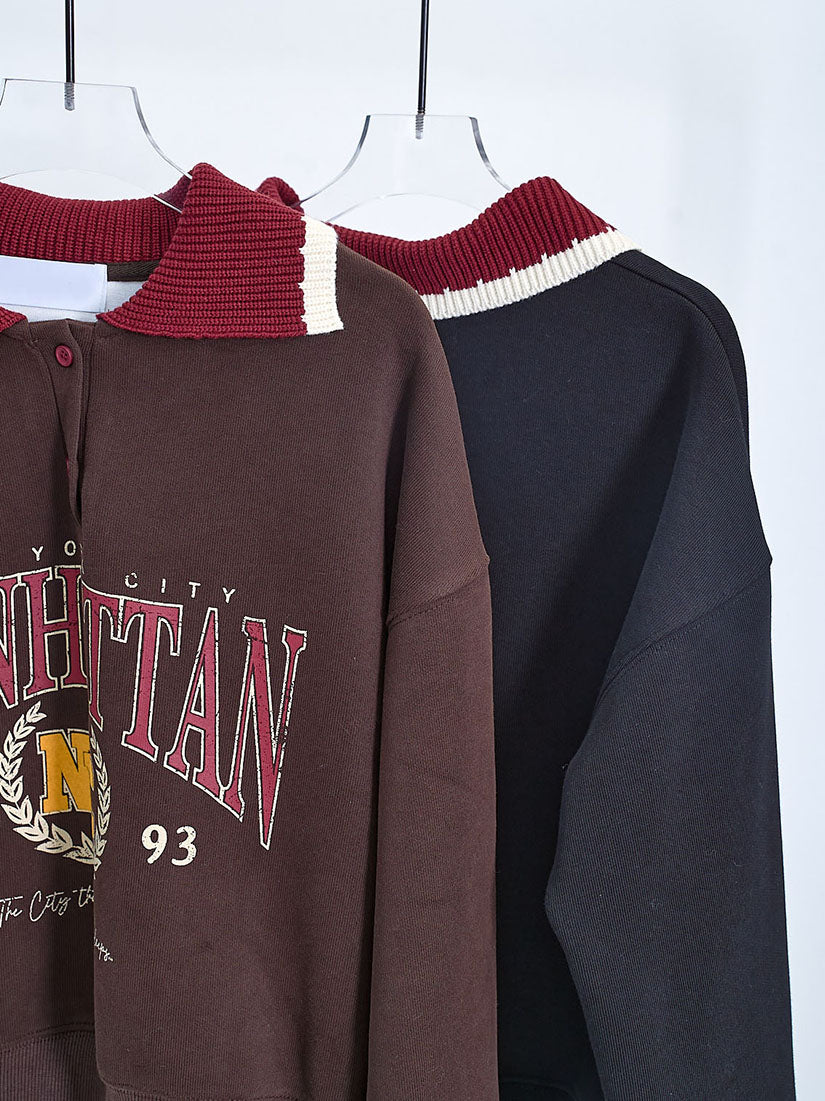Knitted Collar Printed Sweatshirt (2 Colours)