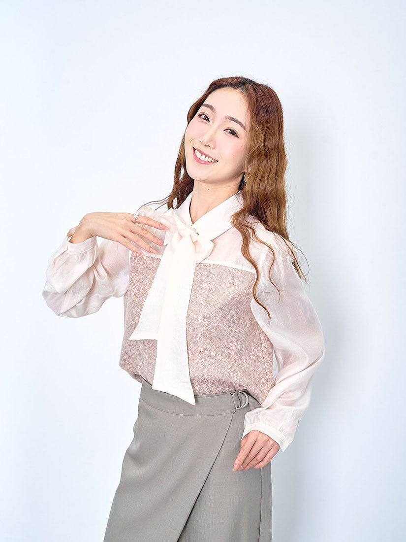 Tweed Panel Tie Neck Shirt (2 Colours)