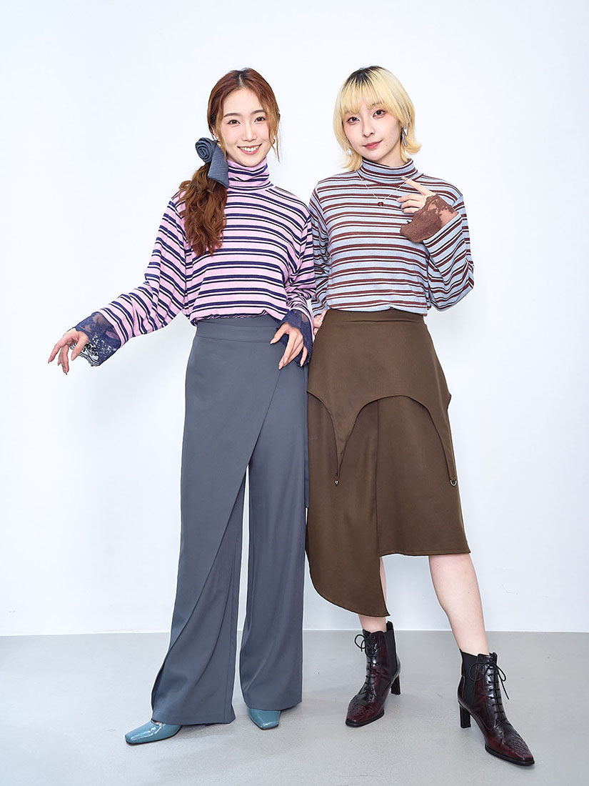 Lace Cuff Striped Turtle Neck Top (2 Colours)