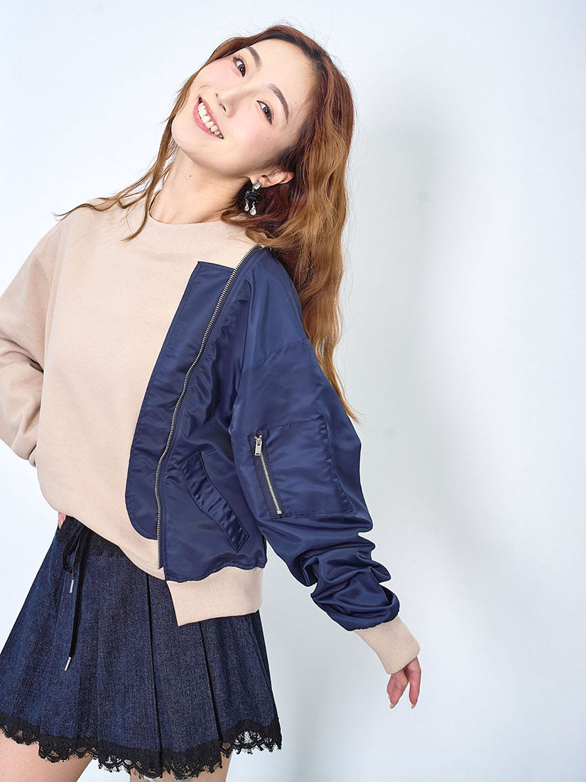 Half Bomber Jacket Sleeve Sweatshirt (2 Colours)