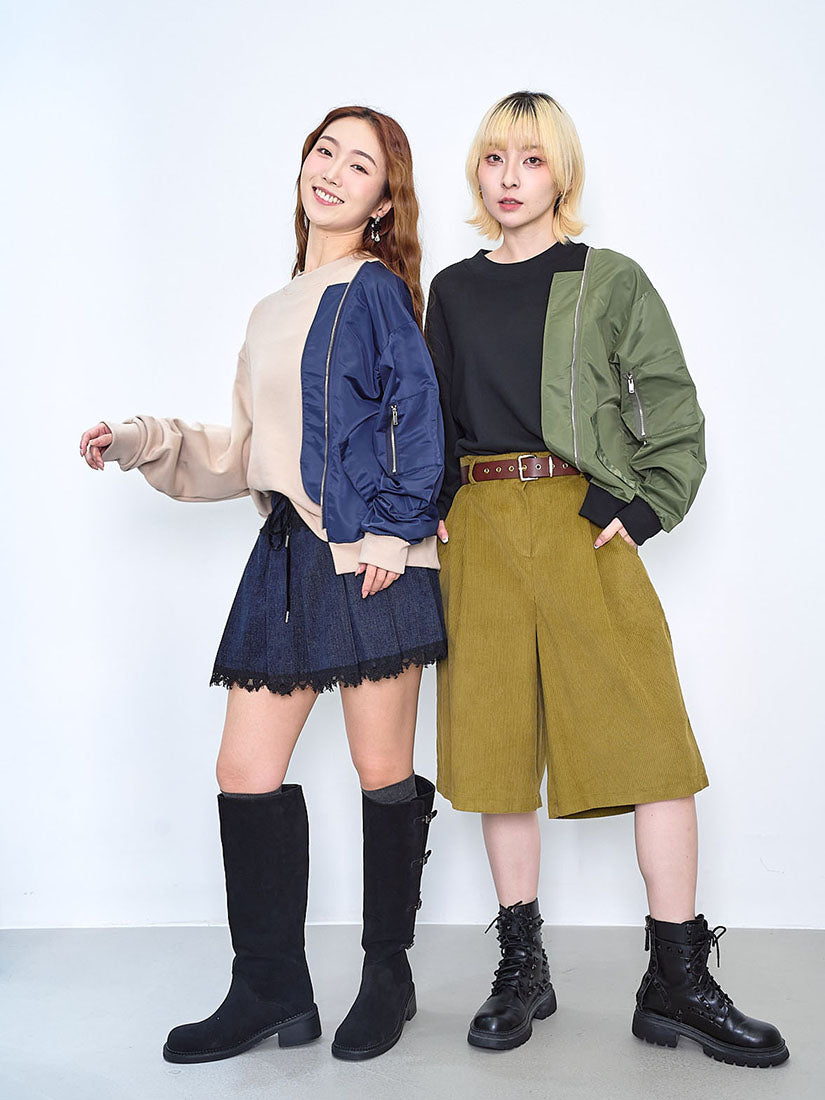 Half Bomber Jacket Sleeve Sweatshirt (2 Colours)