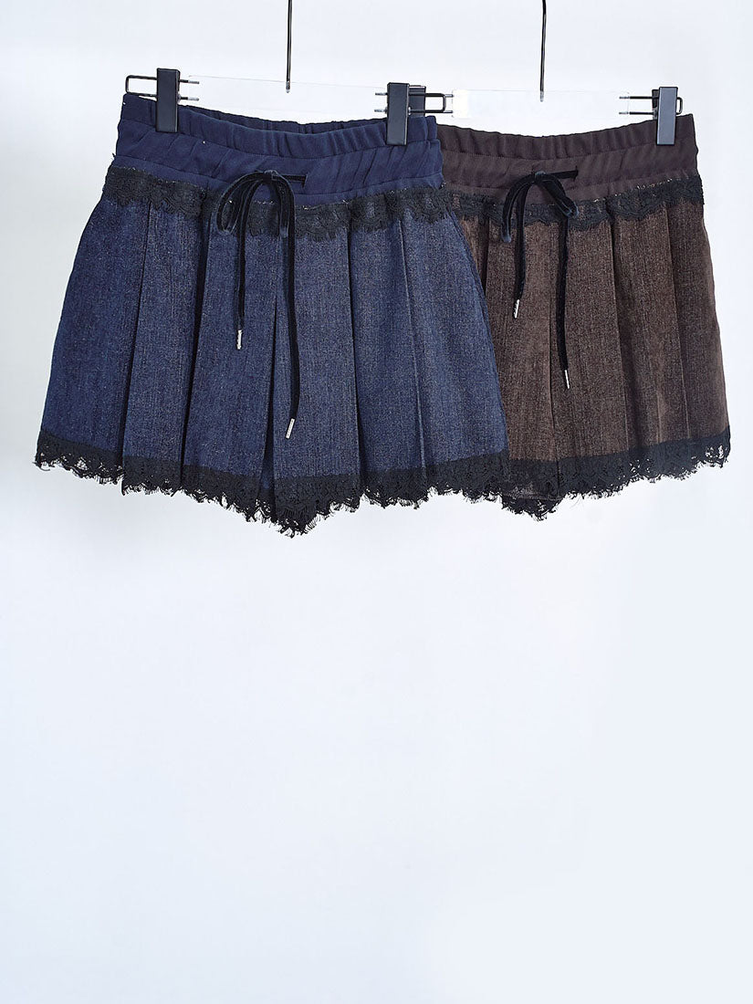 Suede Denim Pleated Skort (2 Colours)