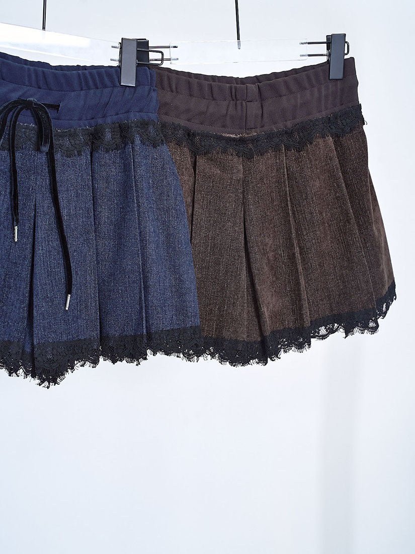 Suede Denim Pleated Skort (2 Colours)