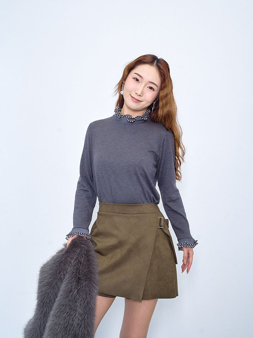 Chiffon Pleated Ruffle Collar Cuff Top (3 Colours)