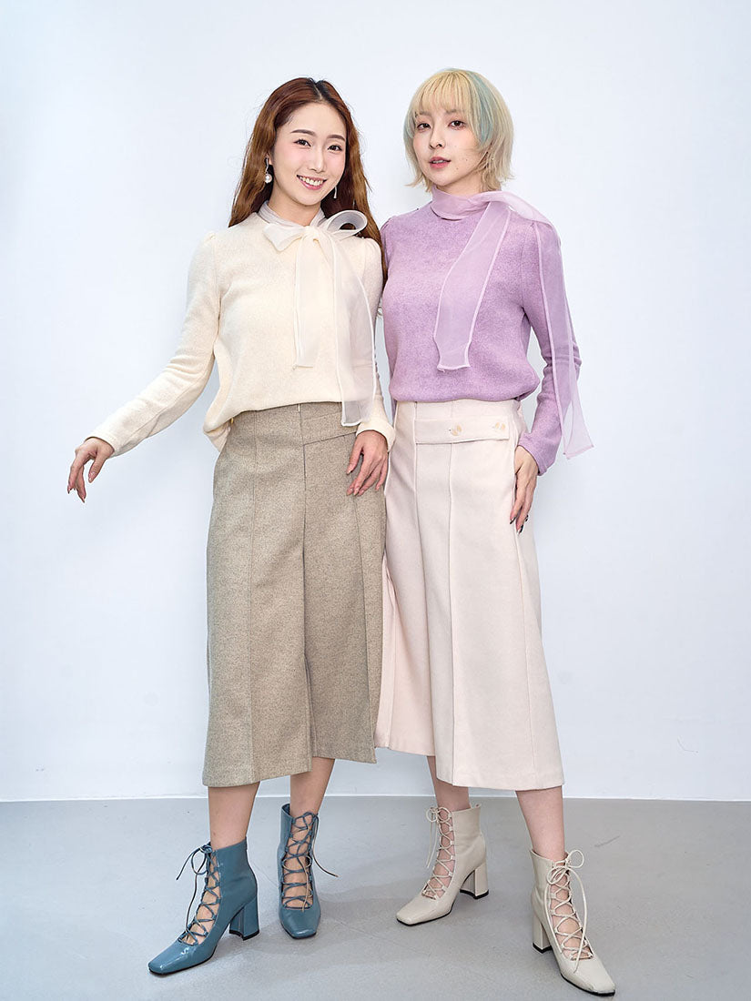 Organza Tie Neck Knit Top (2 Colours)