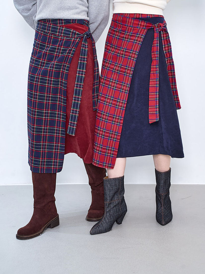 Wrap Tartan Panel Skirt (2 Colours)