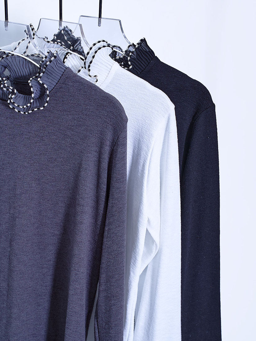 Chiffon Pleated Ruffle Collar Cuff Top (3 Colours)