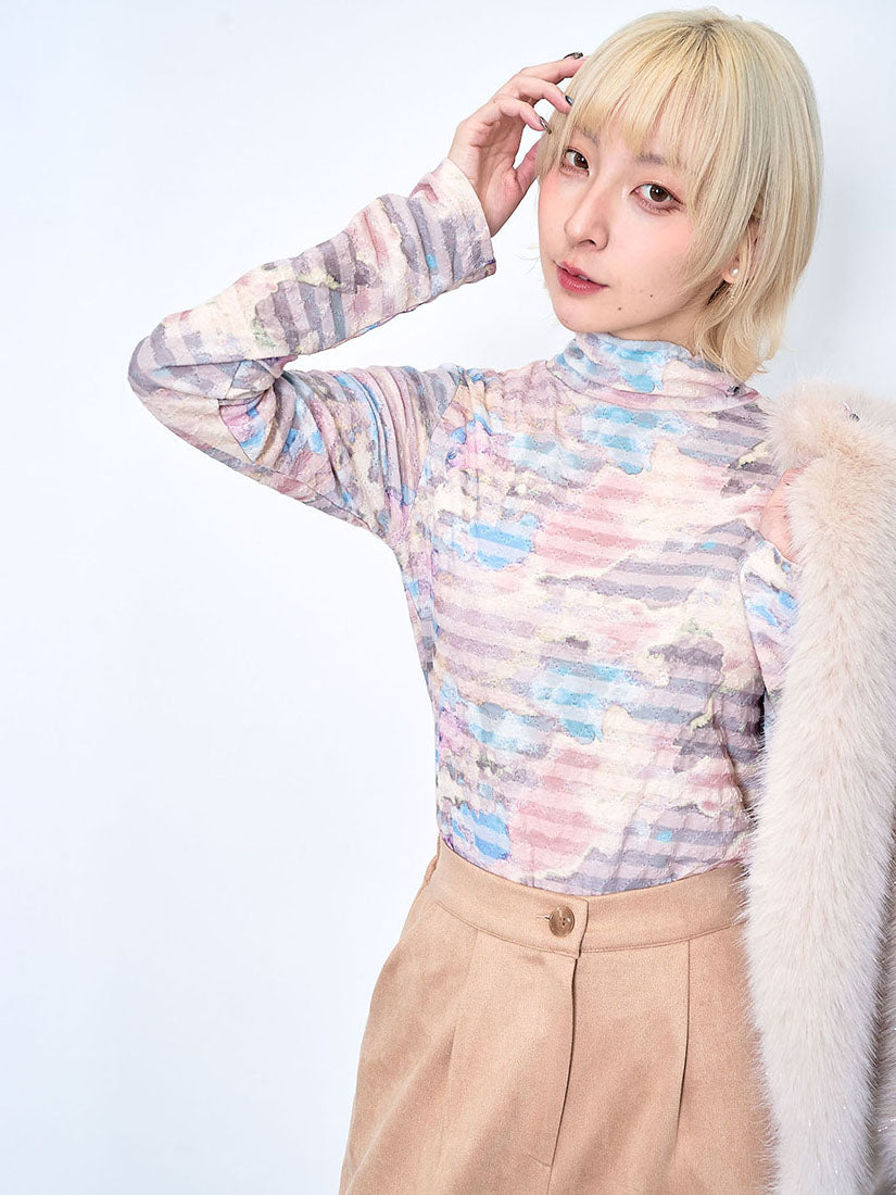 Watercolour Printed Textured Stripe Top (2 Colours)