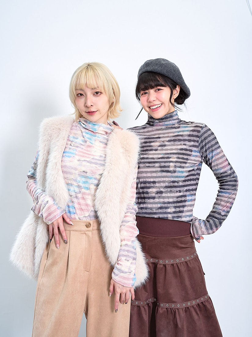 Watercolour Printed Textured Stripe Top (2 Colours)