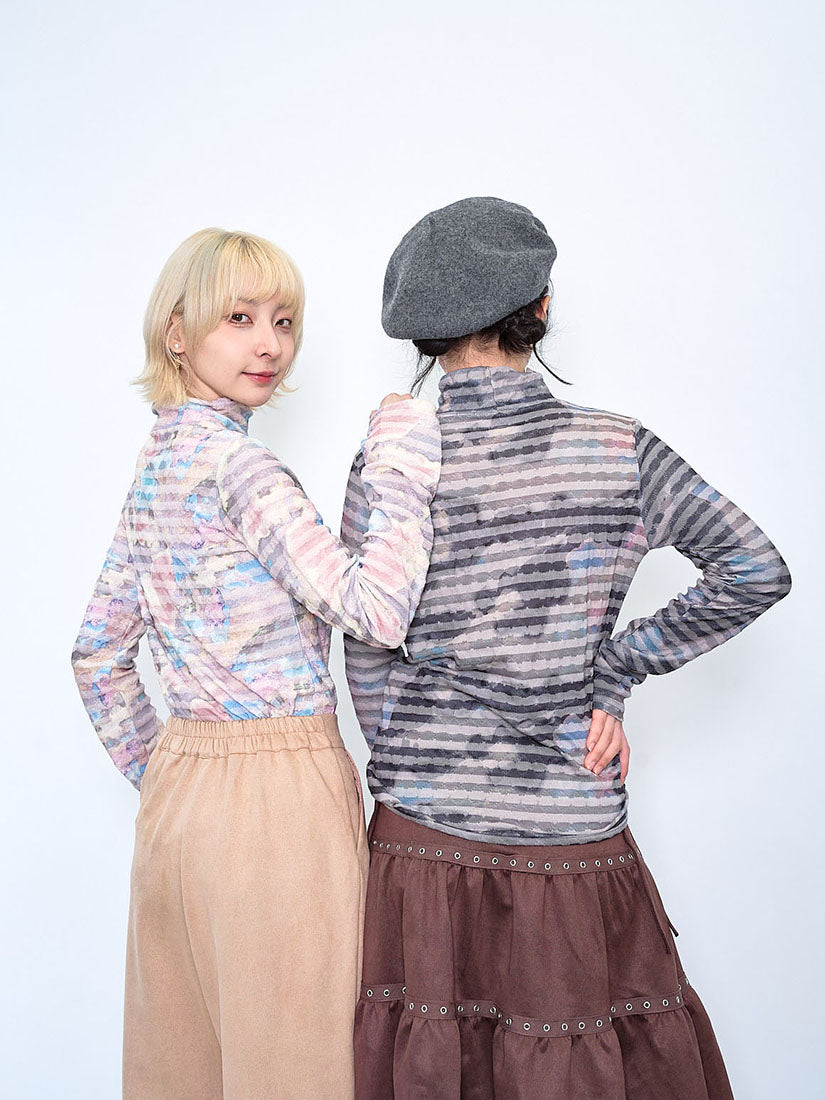 Watercolour Printed Textured Stripe Top (2 Colours)