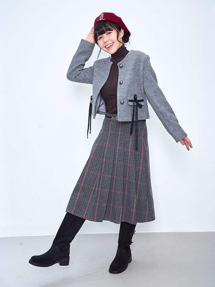 Horsebit Detailed Glen Check Pleated Skirt (2 Colours)