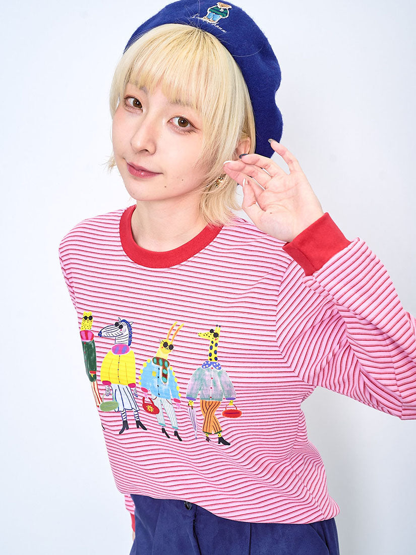 Dressing Animals Printed Striped Tee (2 Colours)