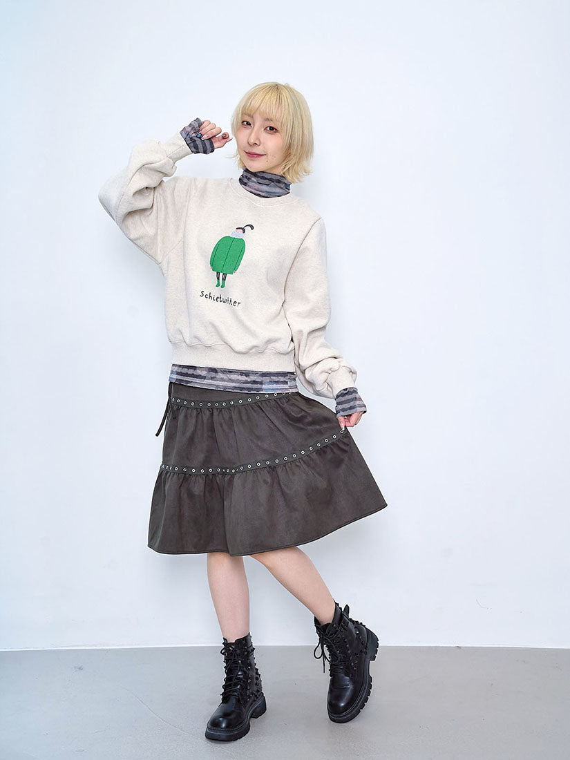 Eyelet Suede Tiered Skirt (2 Colours)