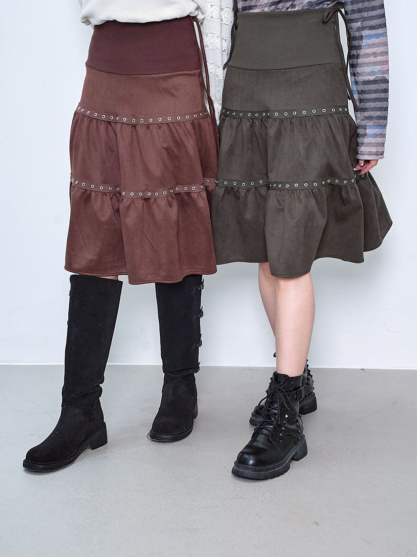 Eyelet Suede Tiered Skirt (2 Colours)