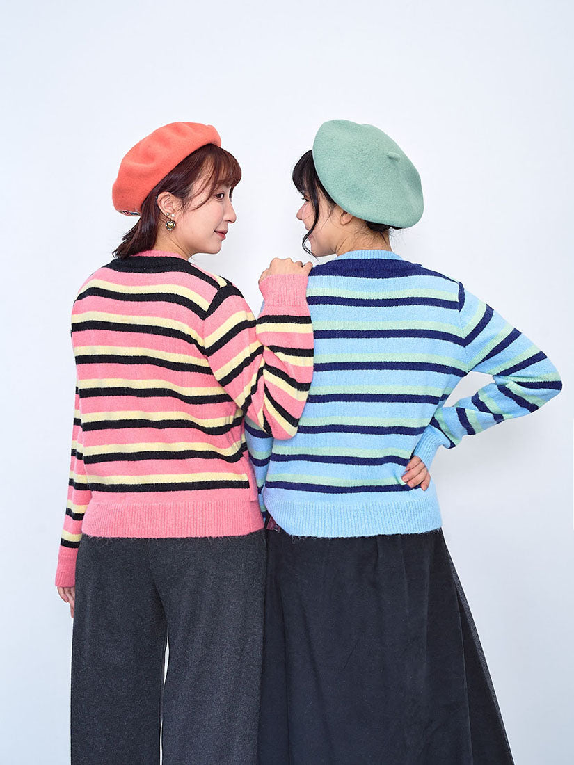 Striped Sweater With Cardigan Front (2 Colours)