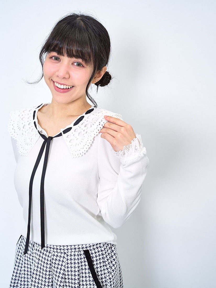 Crochet Lace Collar Ribbon Top