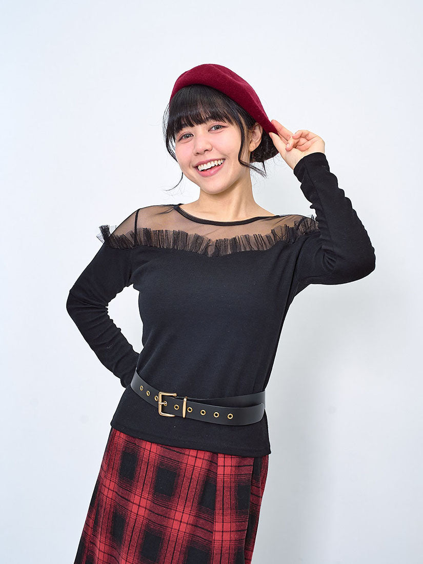 Mesh Shoulder Heart Shaped Neck Top (2 Colours)