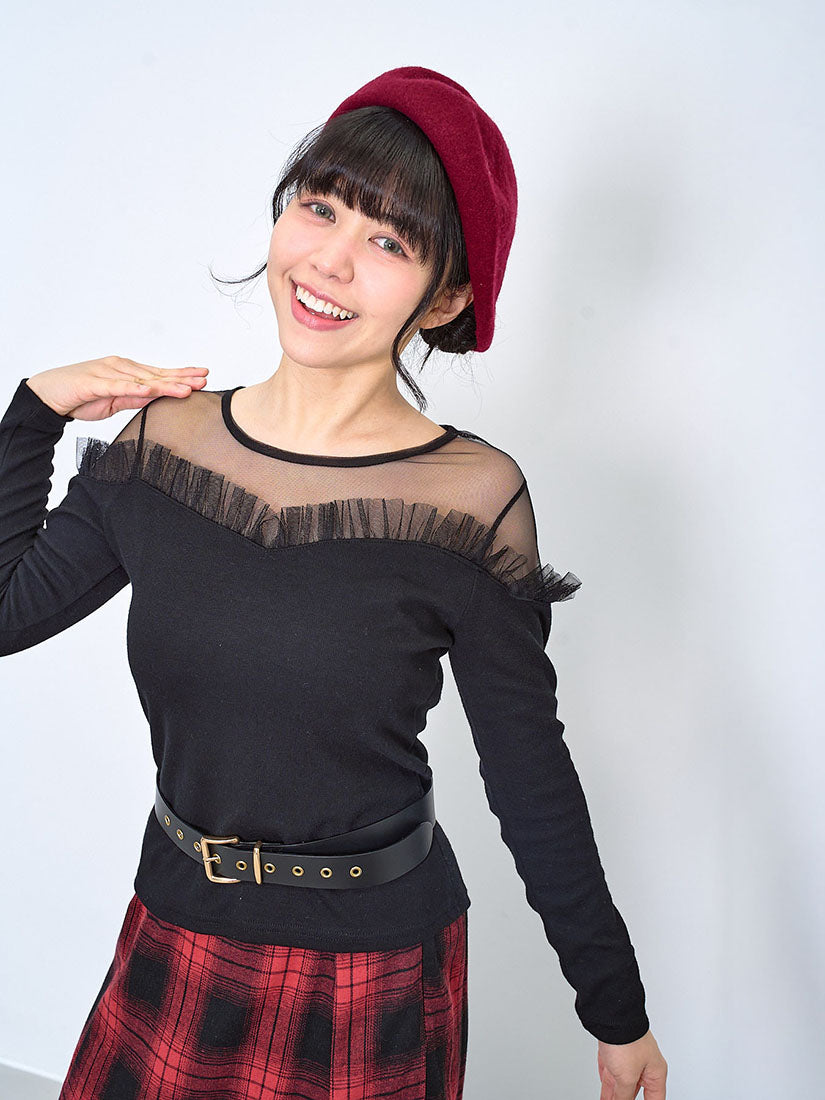 Mesh Shoulder Heart Shaped Neck Top (2 Colours)