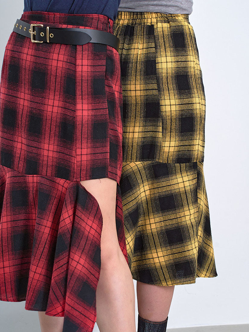 Asymmetric Tartan Flannel Skirt (2 Colours)