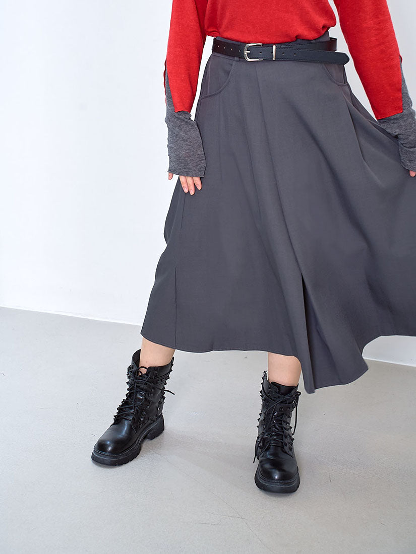 Belted Pleated Flare Skirt (2 Colours)