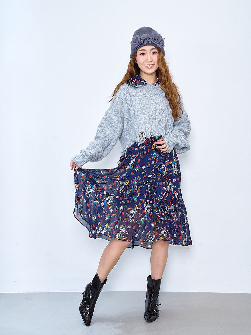 Distressed Cable Crop Sweater (2 Colours)